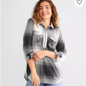 Modern Rebel for Buckle Half Zip Gray and White Plaid Shirt